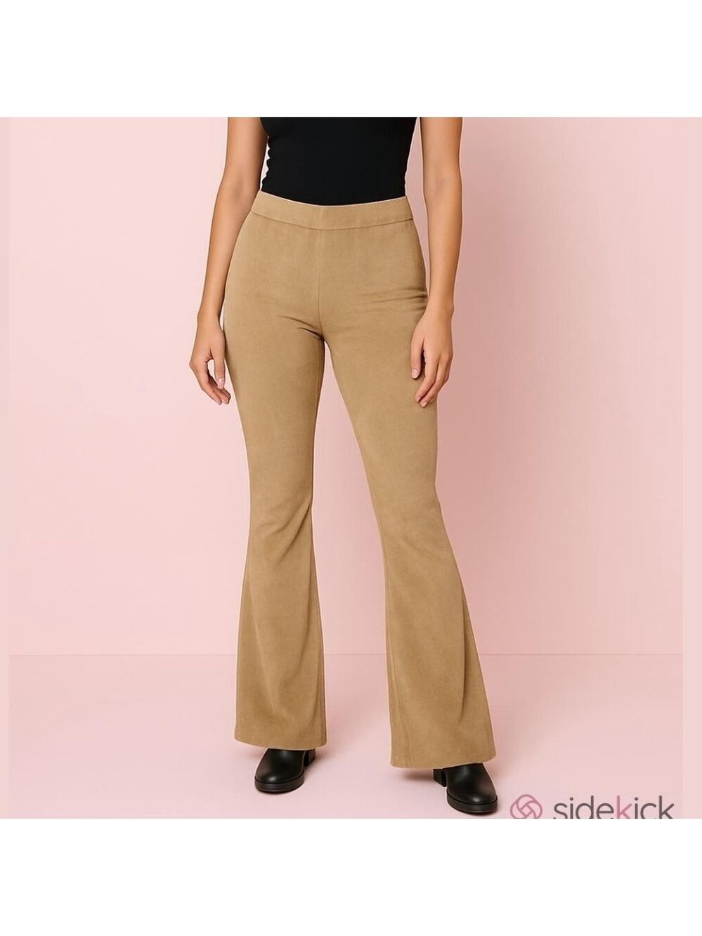 FAL Pull On Cotton Blend Velour Flare Pants Camel Tan Sz M Tall
